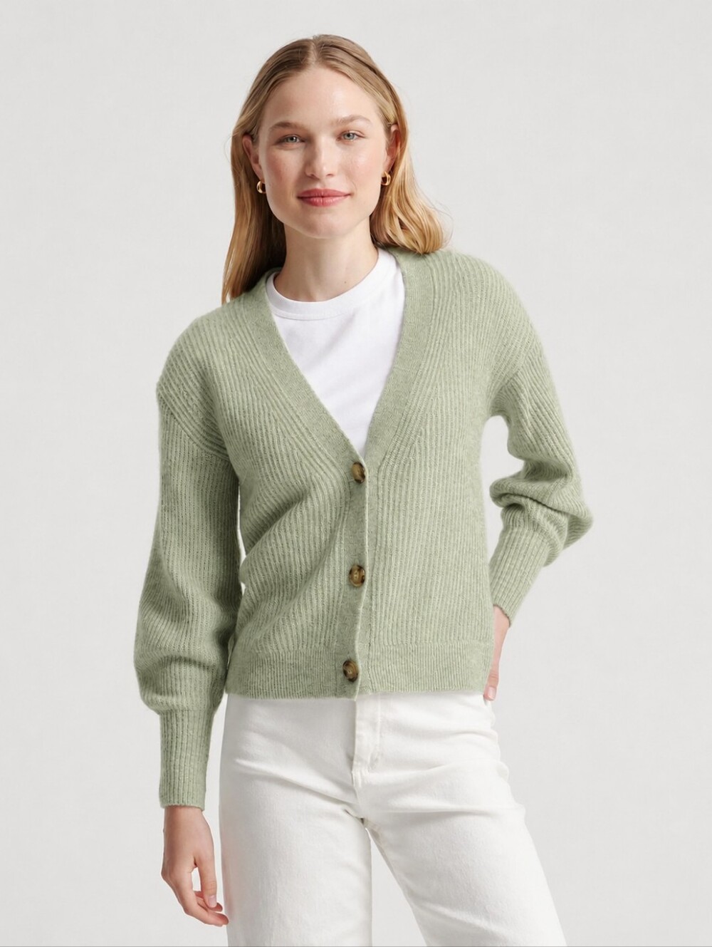 Quince Baby Alpaca Wool Cropped Cardigan Sweater Sage Green XS